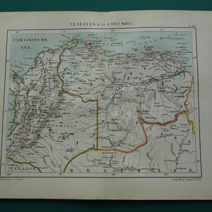 VENEZUELA vieille carte du Venezuela et de la Colombie 1882 estampe hollandaise ancienne originale sur Bolivar Maracaibo Carracas vintage petites cartes 7 x 10 po