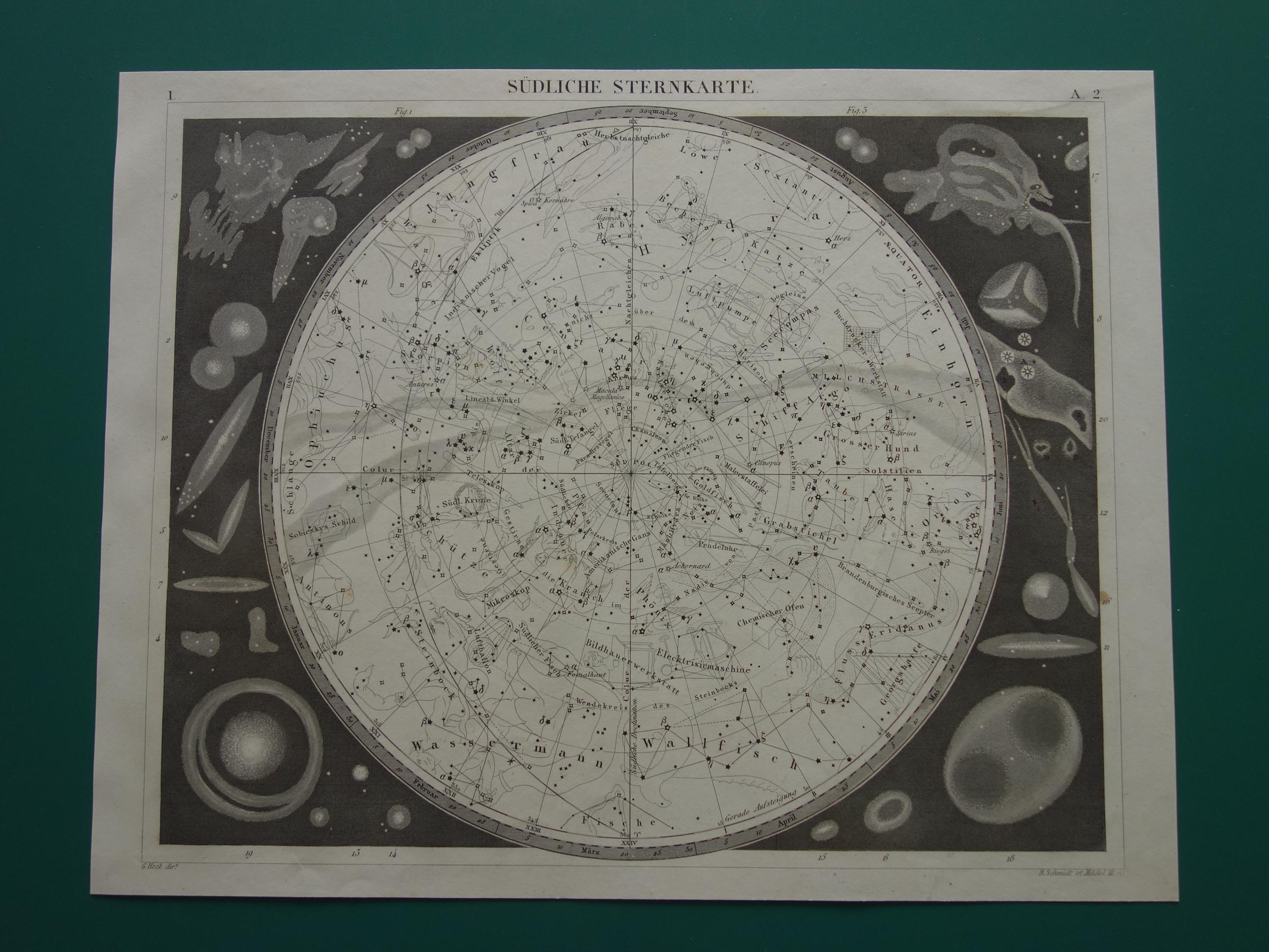 Old ASTRONOMY Print 1849 Original Antique Star Chart Poster Old ASTRONOMY Print 1849 Original Antique Star Chart Poster