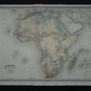 Carte ancienne AFRIQUE LARGE - belle carte ancienne originale du continent africain colorée à la main de 1880 - affiche vintage Afrique - grandes cartes 61 x 81 cm