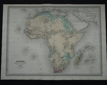 AFRICA antique map LARGE - beautiful hand-colored 1880 original old map of the African continent - vintage poster Africa - 24x32" big maps