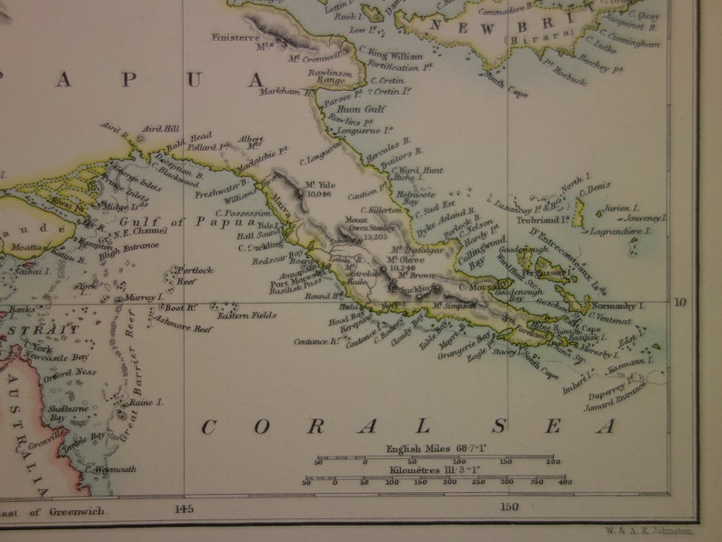 antique print about Papua Island Bismarck archipel Loyalty Islands Kaiser Wilhelm land 8x11/'/' 1884 Old map of New Guinea and Caledonia