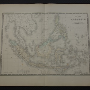 INDONESIEN antike Landkarte schöner GROßer original 1876 alter Druck/Poster von Malaysia Borneo Philippinen Vintage Karten 19x24"groß