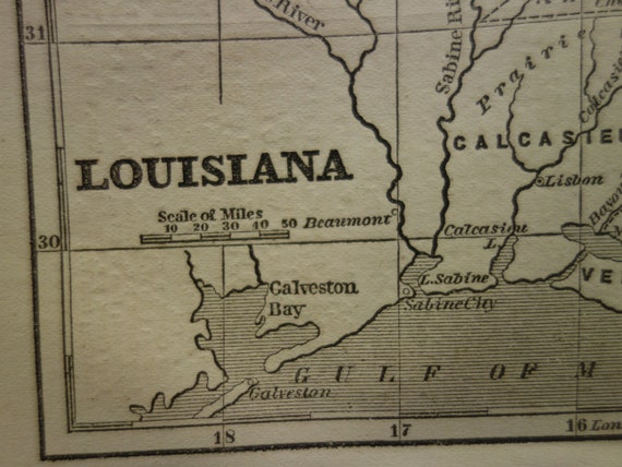 Vintage LOUISIANA Map Wall Art Decor 1940s Original Antique Baton Rouge