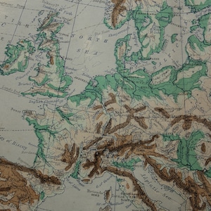 EUROPA antike Karte von Europa alter englischer Druck über europäische Kontinentalhöhe Höhe Physische Vintage Karten Johnston