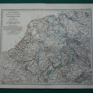 Antique map of Northwest Germany Holland Belgium original 1868 old maps Lower Saxony North Rhine-Westphalia Netherlands vintage dated print