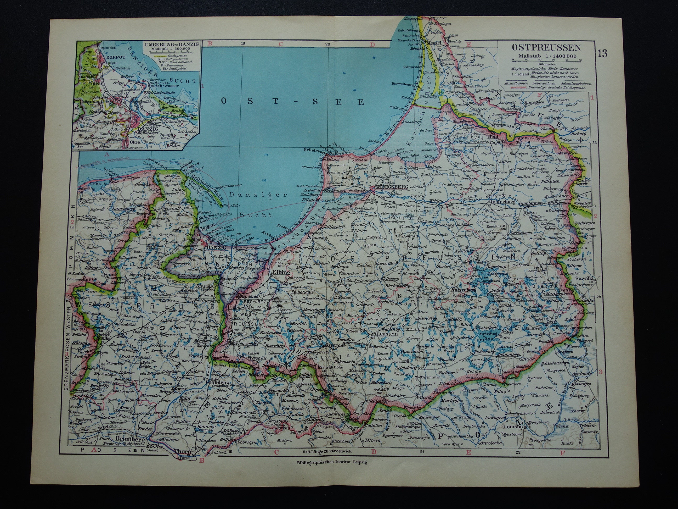 Original 1897 Antique Colour lithography print of a beautiful map of East and West Prussia Germany Baltic Sea Konigsberg Berlin Empire Eagle Original 1897 Antique Colour lithography print of a beautiful map of East and West Prussia Germany Baltic Sea Konigsberg Berlin Empire Eagle