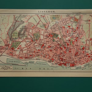 Old map of Lissabon - original Dutch antique city plan from 1909 - detailed vintage maps Lissabon Portugal