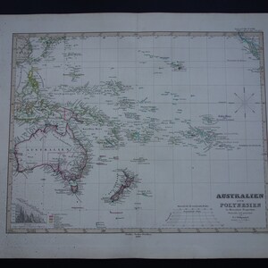 OCEANÍA antiguo mapa de Polinesia 1860 grande hermoso original coloreado a mano antiguo póster mapas sobre Australia Nueva Zelanda Indonesia