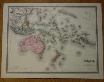 1897年オーストラリア・オセアニア地図。太平洋諸島地図。オリジナル