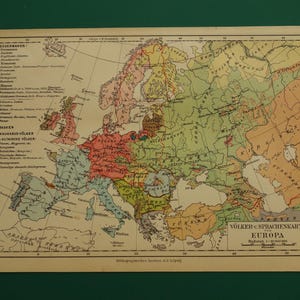 Alte Sprachkarte von Europa - vintage Linguistik und ethnologischer ethnologischer Druck vom europäischen Kontinent Europa
