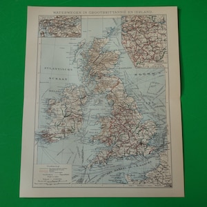 Antike UK Karte - original 1917 alte Karte des Vereinigten Königreichs über Schifffahrtslinien  Vintage Karten Großbritannien