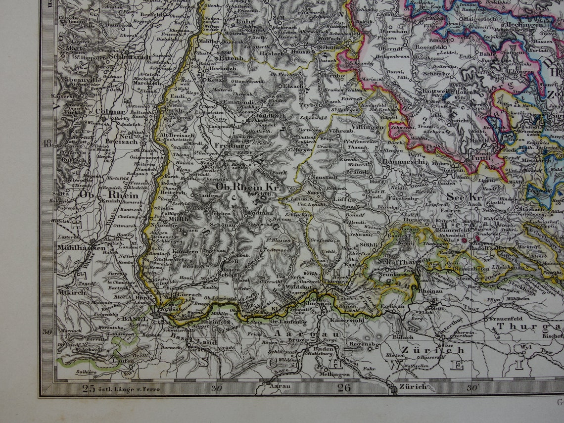 Large 1860 map of Baden-Württemberg Germany Old Hand-colored | Etsy