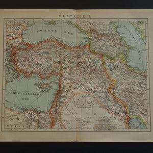 TURKEY antique map of Persia Armenia Lovely 1915 original old Dutch detailed print about Ottoman empire Osman vintage maps 9x12&quot;