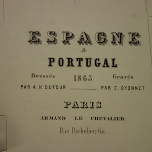 SPANIEN Alte Karte GROSS 1863 Schönes Antikes handkoloriertes Poster von Portugal und Spanien - Original Vintage Karten - 24x33 "groß