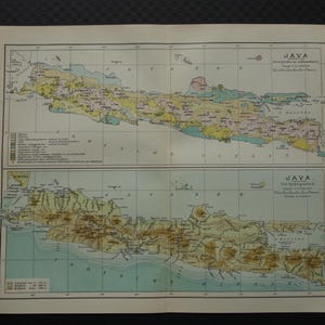 Old Map of Java Indonesia 1908 Antique Altitude Geology / Volcano Print ...