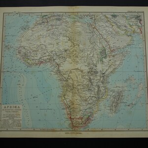 Antike kolonial Landkarte von Afrika Wunderschönes original 1884 handkoloriertes Plakat Altdruck Kontinent Karten Afrika 37x47c 14x18"