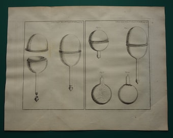 Set of 2 old science prints Original 1755 antique engraving scientific experiment physics dilution of liquids vintage illustration print