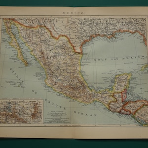 1909 MEXICO oude kaart van Mexico - originele Nederlandse antieke print over Mexico-stad Iztapalapa Guadalajara vintage kaarten 25 x 32c 10 x 12"