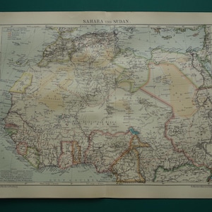 SAHARA old map of Northwest Africa from 1921 original antique maps