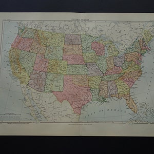 Carte des États-Unis - 1888 ancienne grande impression anglaise ancienne originale sur les États-Unis - Affiche de cartes vintage de l'Amérique États-Unis - 11 x 15"