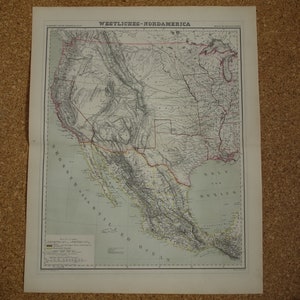 Mapa antiguo de la costa oeste de EE. UU. en 1857 Póster antiguo original Territorio de Arizona Texas California EE. UU. Mapas antiguos grandes fechados Kansas