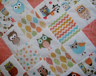 Groovy Fairy Forest Animal Owl Patchwork Quilt Fairy Forest Owl Quilt for Baby Crib 42 x 58
