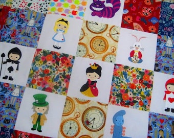 Alice in Wonderland embroidered baby quilt, MADE TO ORDER wonderland nursery bedding, storyteller crib quilt, handmade fairytale quilt