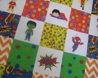 Hero in Training MADE TO ORDER embroidered baby quilt, superhero patchwork minky blanket, primary colored handmade boys nursery bedding