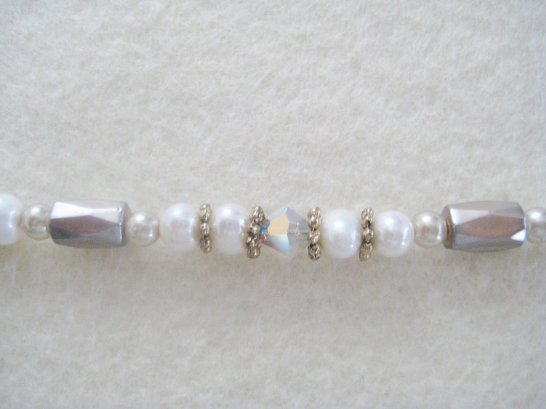 Beaded Bracelet, Freshwater Pearls, Opalescent Crystals and