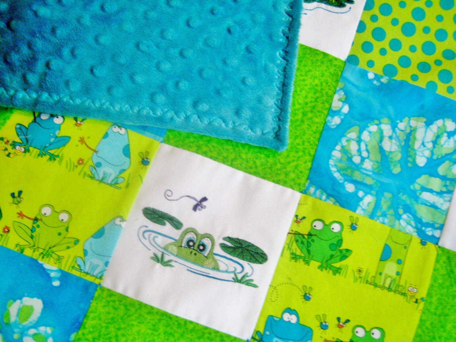 Flip Flopping Frogs Embroidered Baby Quilt MADE TO ORDER in Etsy