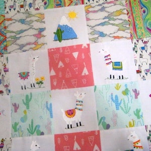 Llama embroidered baby quilt MADE TO ORDER crib bedding, alpaca baby blanket, handmade patchwork with minky, cactus nursery baby gift