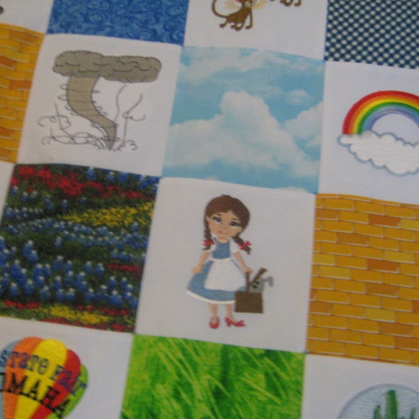 Wizard of Oz MADE TO ORDER embroidered baby quilt, yellow brick road quilt, rainbow crib bedding, patchwork minky blanket, storyteller quilt