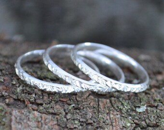 Sterling Silver Rings | Set Of 3 | Anniversary Gifts | Girlfriend Gift | Gift For Women | Stackable Rings | Vertical Hammered | Bridesmaids