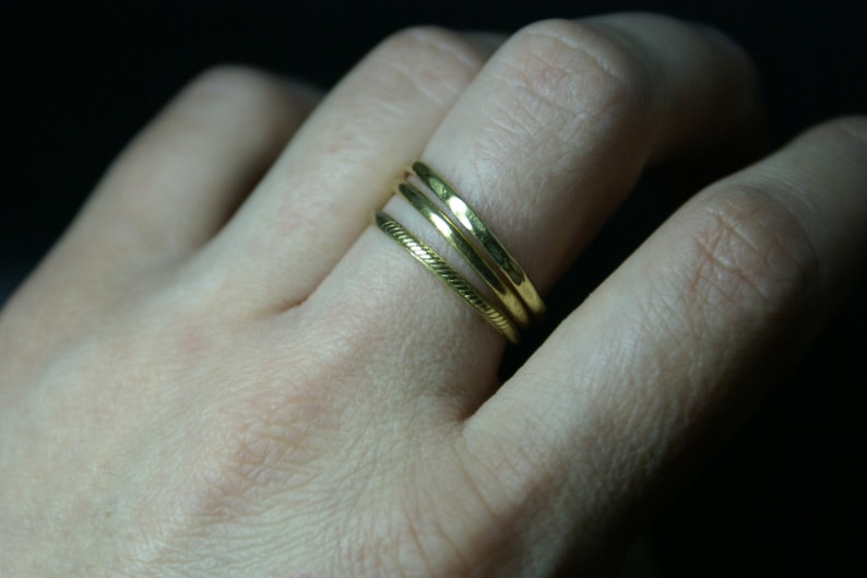 18K gold rings 3 texture rings Gold rings Knuckle ring Stacking rings Stackable gold rings Stack ring Dainty ring