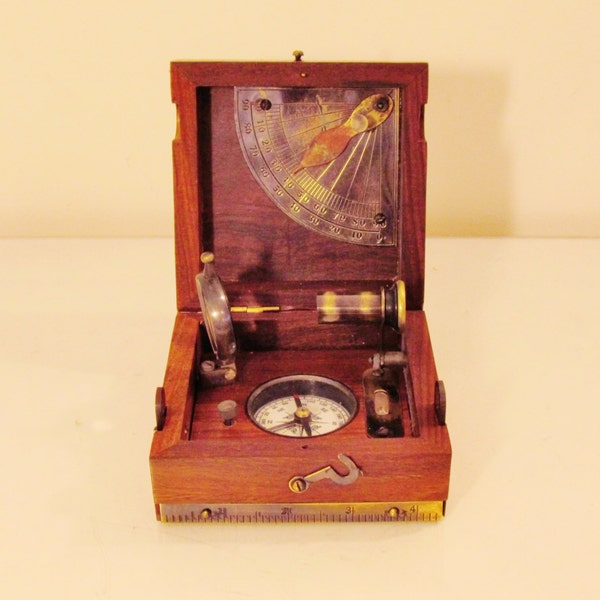 WW1 Nautical Ships Navigational Box With Compass Telescope Levels & Charts - World War One Sailors or Military Field Gear