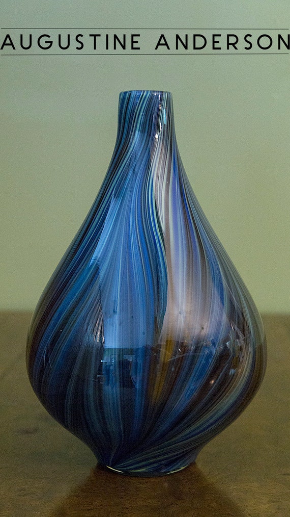 Beautiful LARGE Vintage Art Glass Vase Swirls of Blue Green Gold Brown STUNNING In Excellent Vintage Condition il 570xN oyye