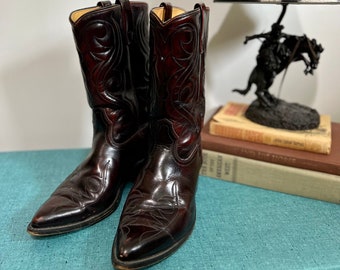 Vintage Acme Black Cherry Leather Cowboy Boots Men main image 3