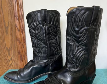 1977 Stewart Boot Co. Navy Blue Cowboy Boots, Men display picture 1