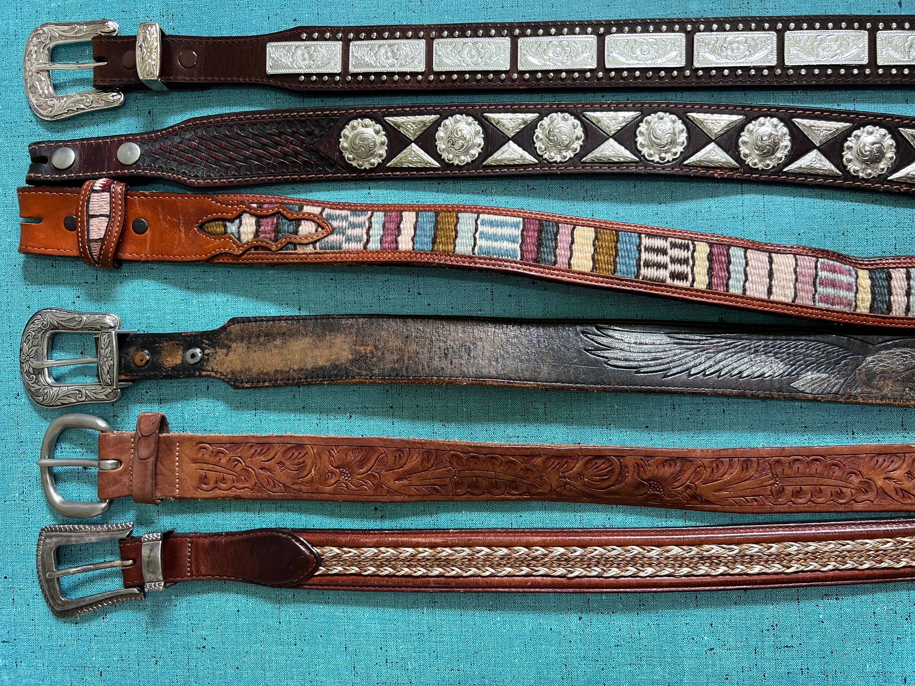 Vintage Handmade Western Leather&Horsehair Belt 30-34\