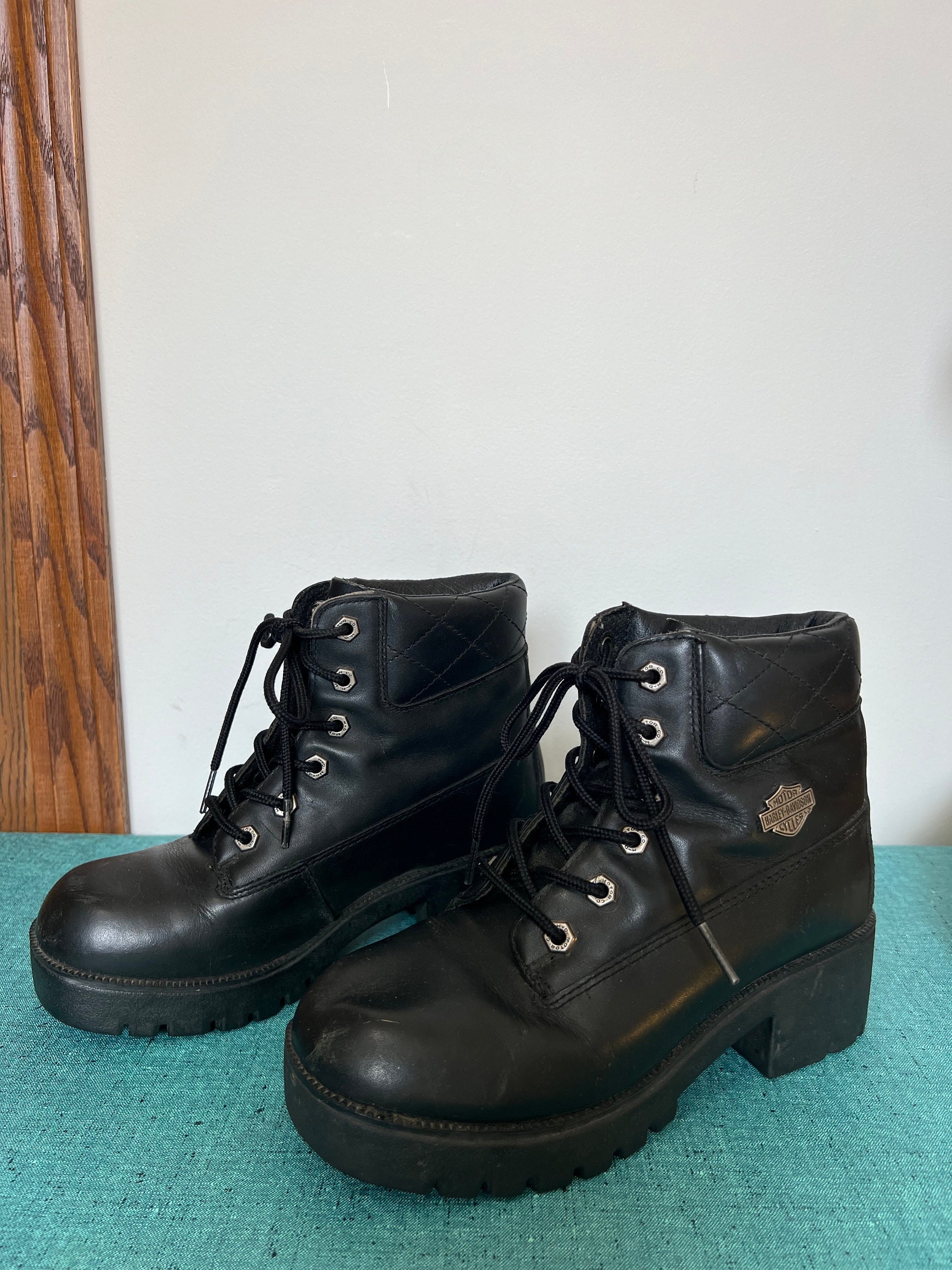 Vintage Harley Davidson Black Leather Boots Size 11 90s Grunge Biker Made In USA sizes 6.5, 7, 9 & 9.5⛓️vintage Harley Davidson chained  main image 2