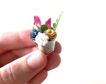 Tiny Spring Bouquet/ Miniature Bouquet/ Tiny Flowers/ Tiny Bouquet/ Thimble Bouquet/ Spring Miniatures/ Artificial Flowers/ Mini Bouquet/