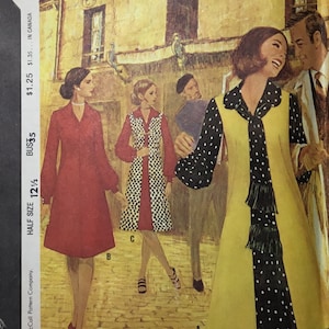 Vintage 70s "Pounds Thinner" Loose Fitting Dress and Long Sleeveless Coat. McCall's 2818 Sewing Pattern. Size 14 Bust 36"