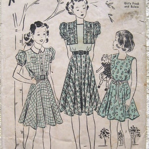 40s Girl&#39;s Frock and Bolero. Puff sleeves. Advance Sewing Pattern 2044  Size 10 Bust 28&quot;
