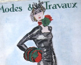 Vintage 30's Modes & Travaux. Illustrated French Fashion Pattern Catalog. No. 433, January 1938. Chanel, Patou.  Fashion Reference.