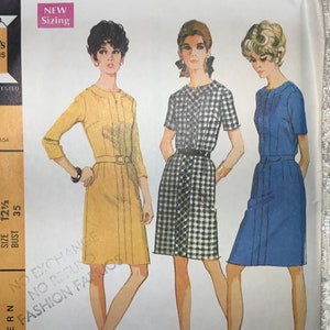 Vintage 60s Day Dress, Short Sleeve. McCall&#39;s 9354 Sewing Pattern. Size 12 1/2,  Bust 35&quot;