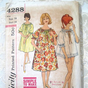 Vintage 60s Muu Muu, Top and Panties: &quot;Simple to Make&quot; . Simplicity 4288 Sewing Pattern. Size 14 Bust 34&quot;