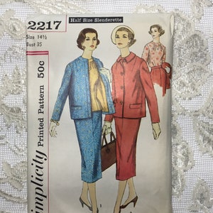 Vintage 60s Slenderette Three-Piece Suit, Jacket, Skirt and Blouse. Simplicity 2217 Sewing Pattern. Size 14 1/2 Bust 35&quot;