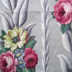 Vintage 50&#39;s Desley Thorp Barkcloth Sample. Sierra Print  23 1/2&quot; x 23&quot; Retro Tiki Floral Pillow Fabric