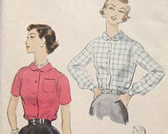 Vintage 50s Blouse with Peter Pan Collar. Easy Vogue Sewing Pattern 8215 Size 16, Bust 34"