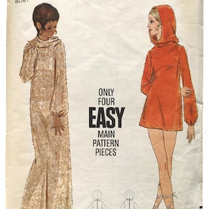 Patrón de costura para pareo holgado con capucha, años 70. Butterick 5785. Busto: 86 cm.